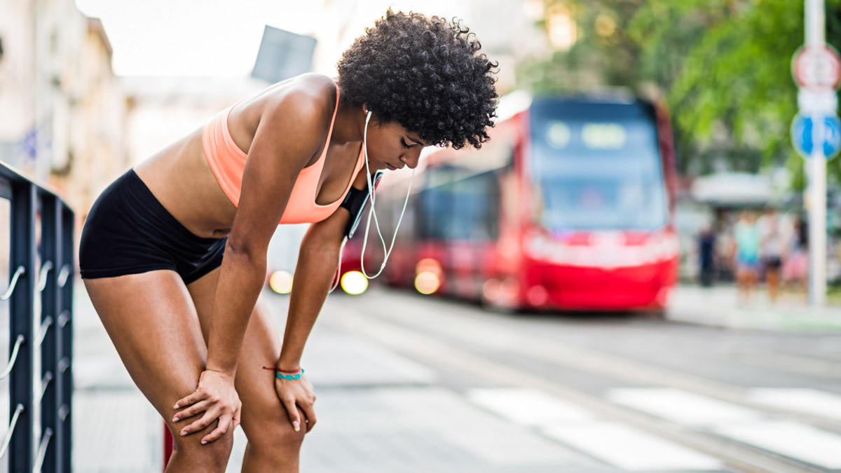 Young Exhausted Sportswoman Catching Up Breath Young Exhausted Sportswoman Catching Up Breath