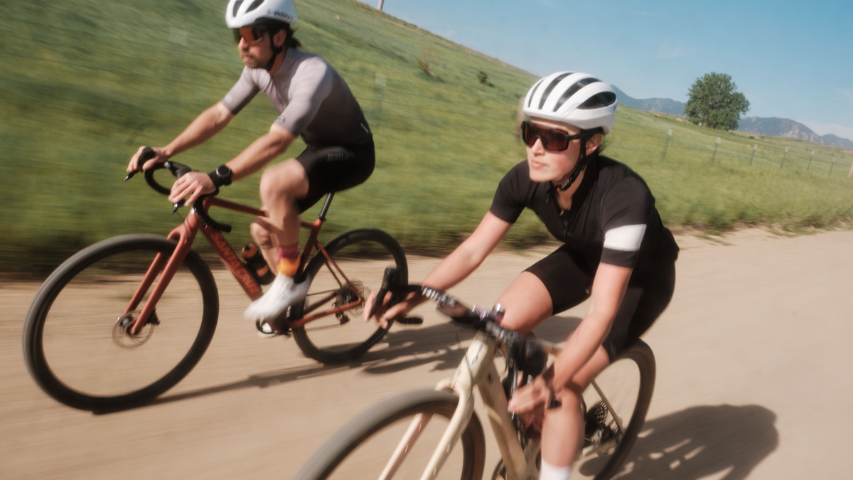 Two Cycling Athletes Training Lactate Threshold And Vo2 Max Outside Gravel Riding